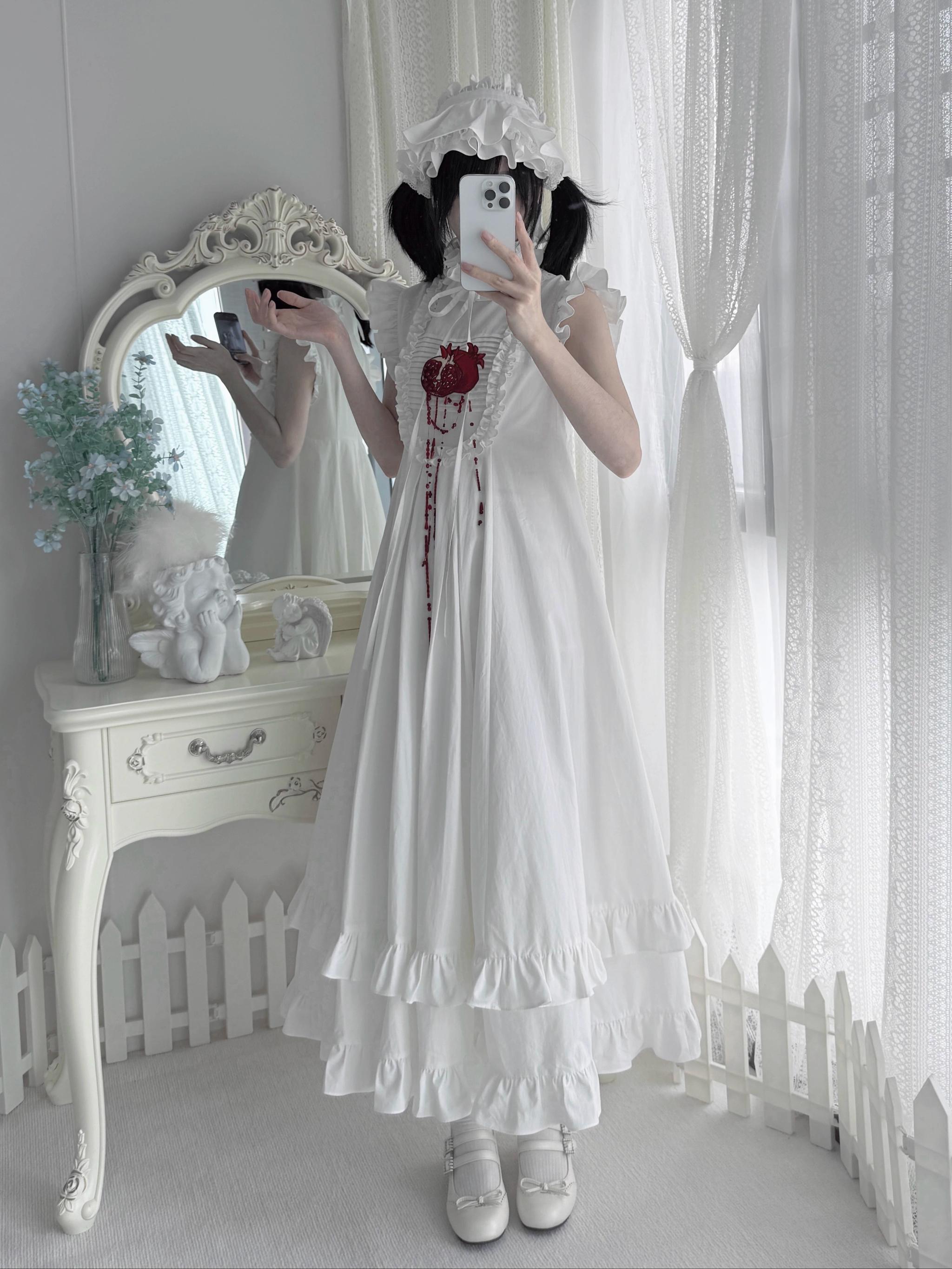Flower Messenger - Dream & Slumber - Gothic Lolita Blood Print Dress, Detachable Sleeves 44356:805265