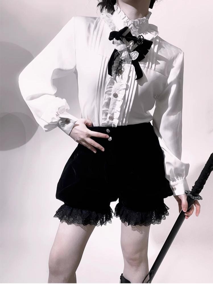 CastleToo - Erosion Heart F-Type - Ouji Lolita Suit Black Velvet Shorts and Skirt 40628:669914