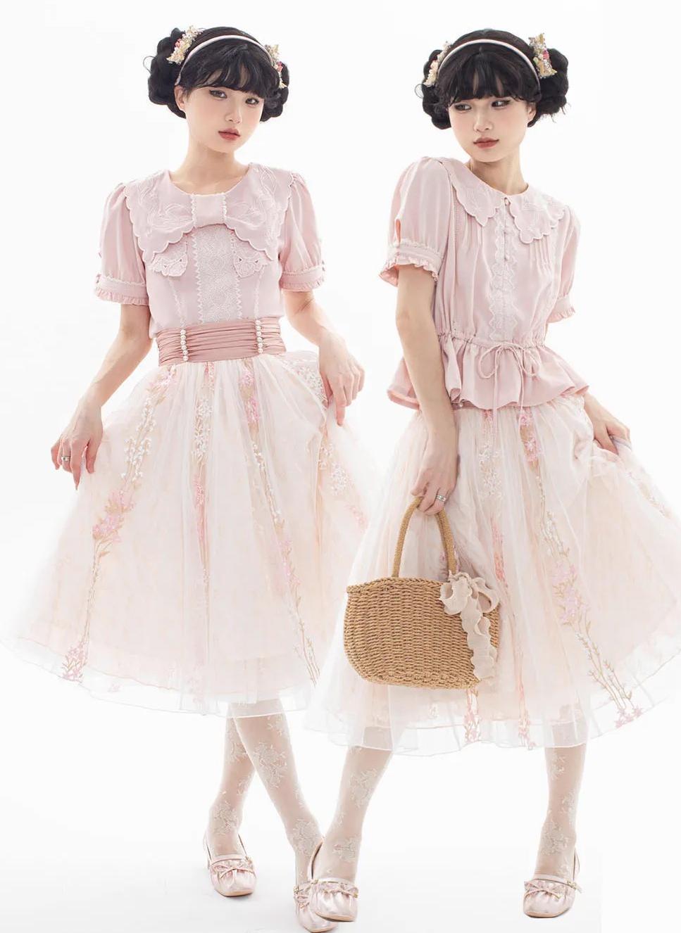 ZeeYe~Night Rose~Classic Lolita Shirt Double Layer Bow Embroidered Versatile Blouse 38648:593936