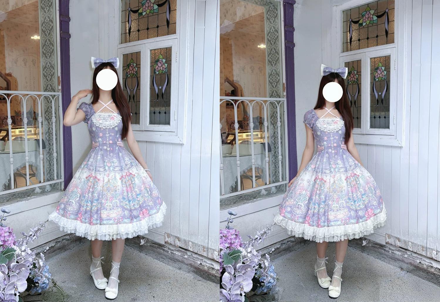 Glimmering Carousel - Sweet Lolita OP & JSK Dress Set, Ocean Carousel Print 45827:863952