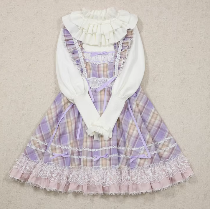 Miaoplus - Sweet Lolita Plaid JSK Multicolors Lucky Bag plaid SK lucky bag- XS pink-purple plaid long JSK