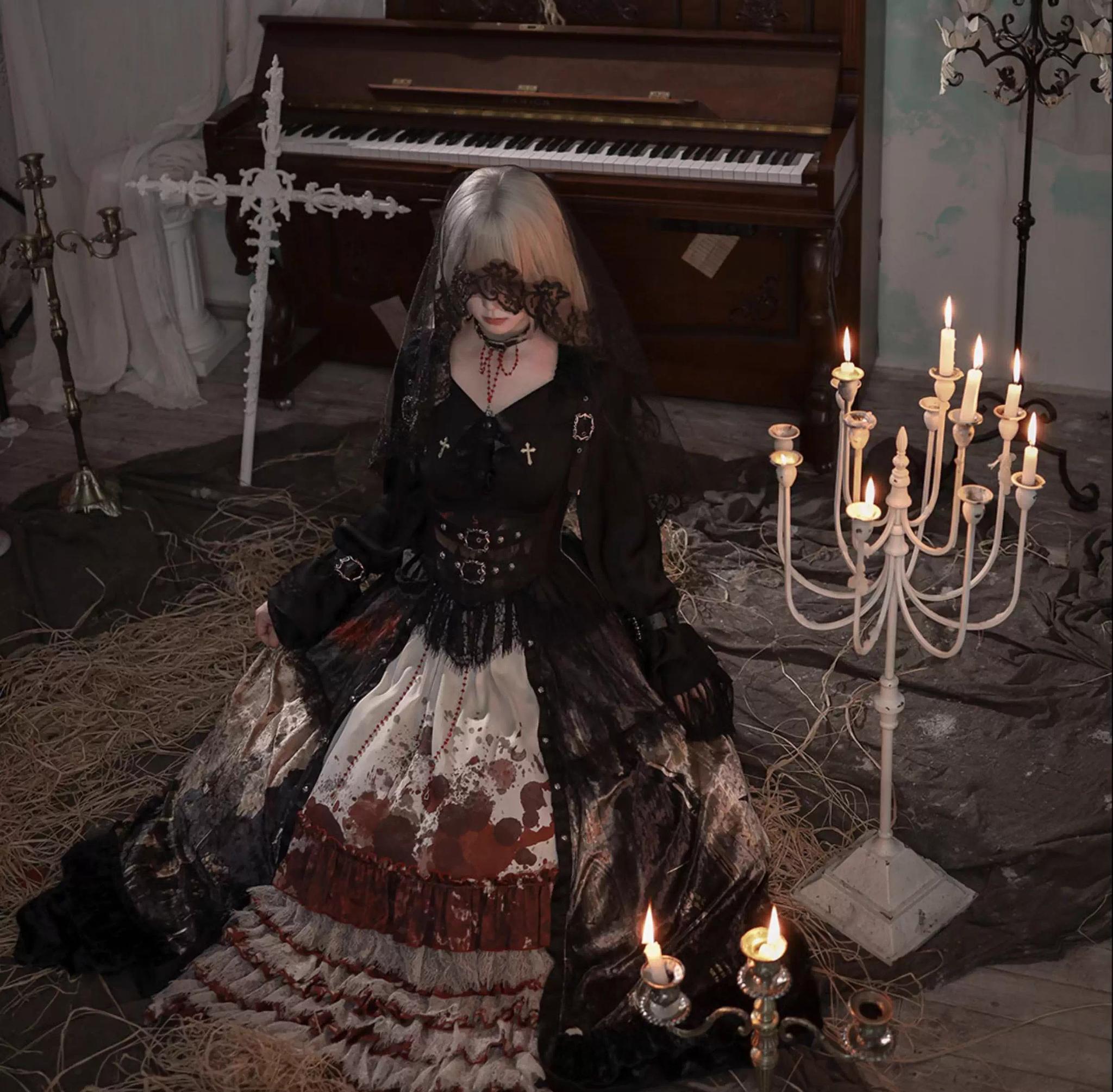 Caged Bird Hotel - Heretic Nun - Halloween Gothic Lolita JSK Dress & Blouse Set