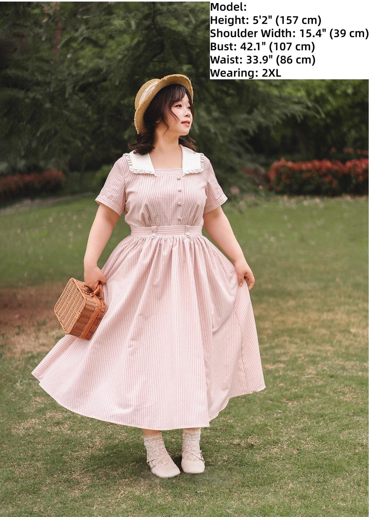 Endless Forest - Summer Striped Classic Lolita OP Dress, Short Sleeve