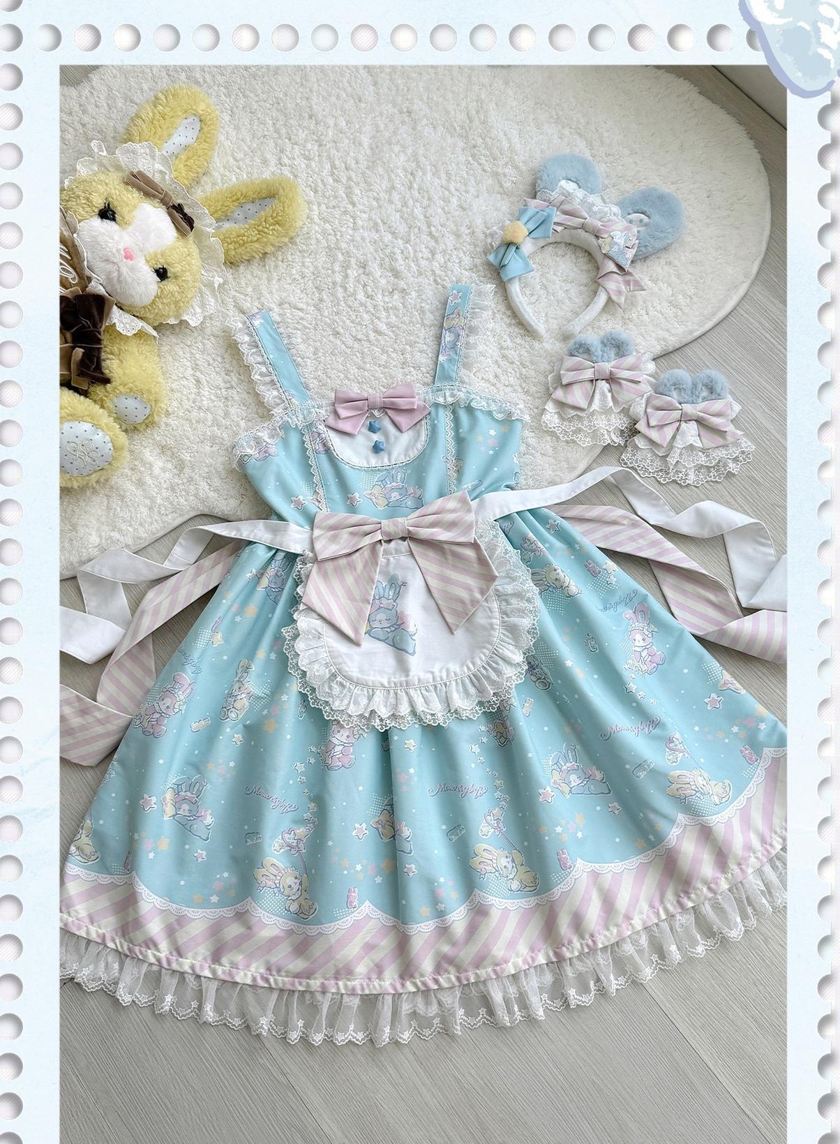 Star Gummies - IP Collaboration Sweet Lolita Dress, Bunny Print & Lace 44608:830554