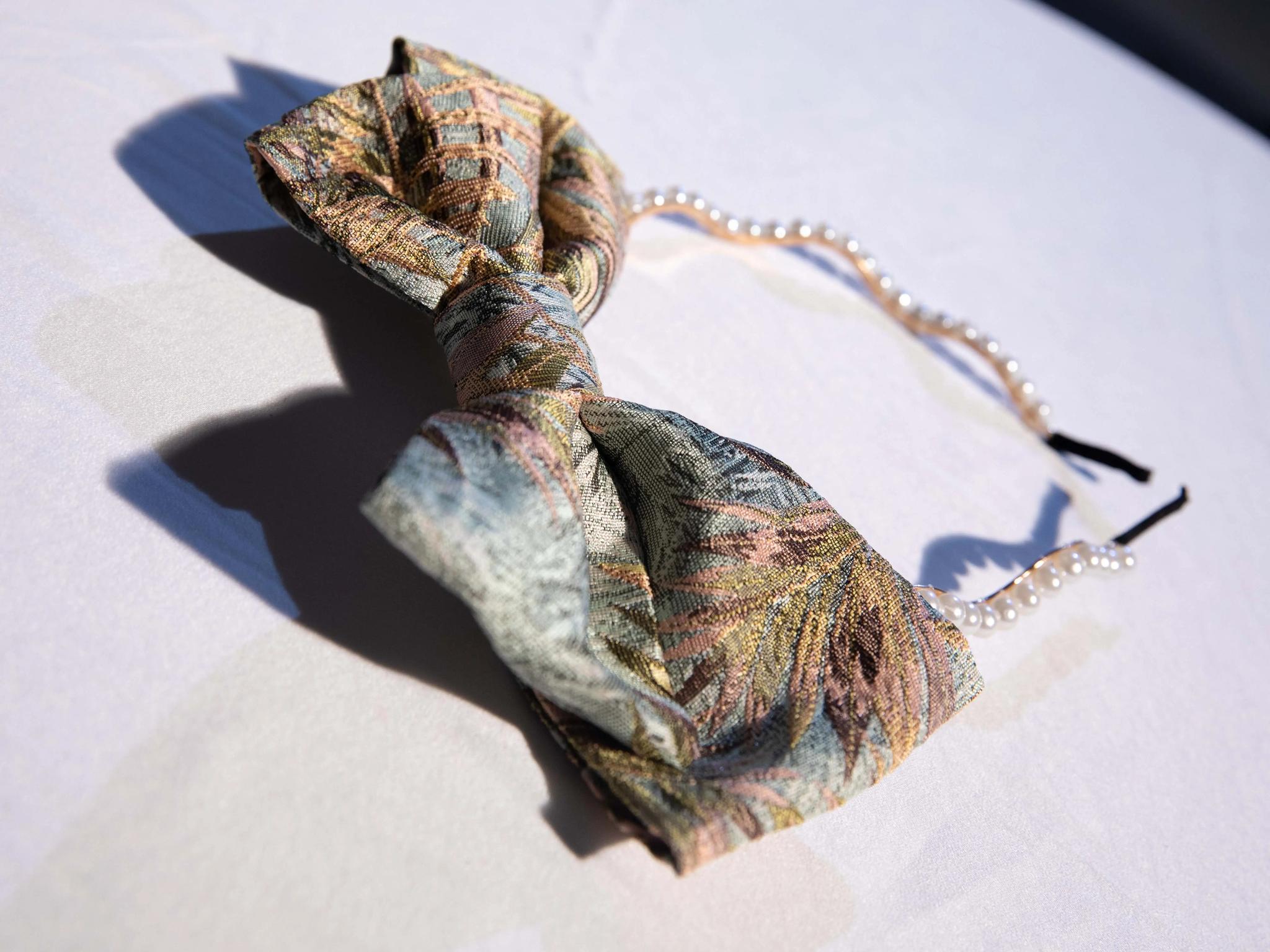 ZJstory - Gilded Years 4.0 - Classic Lolita Accessories Retro Lolita Headdress and Waistband yellow flower self-fabric bow only One Size