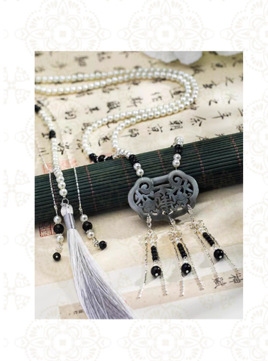 Chixia~Xingluo~Han Lolita Necklace Long Tassel and Bead Necklace   