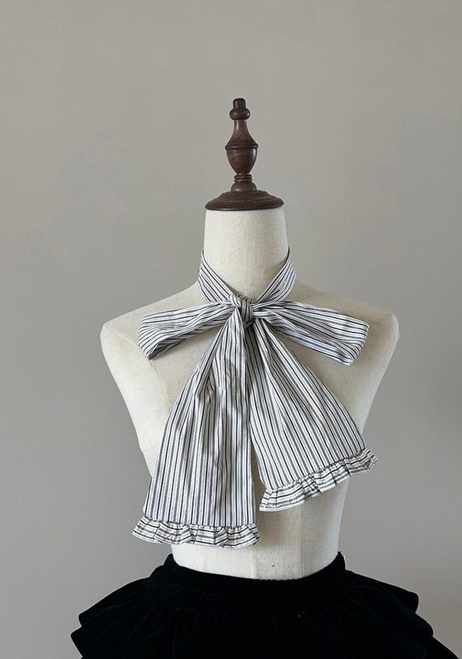 FlowerFairyDaily - Gothic Lolita Striped Shirt With Alternative NeckTie/Jabot 43313:772957
