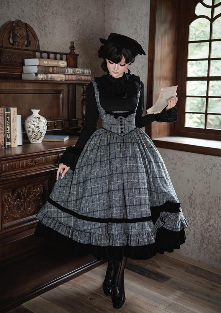 With PUJI - Yesterday's Epistle - Winter Classic Lolita Plaid Dress Set, Fishbone Waist 44227:800115