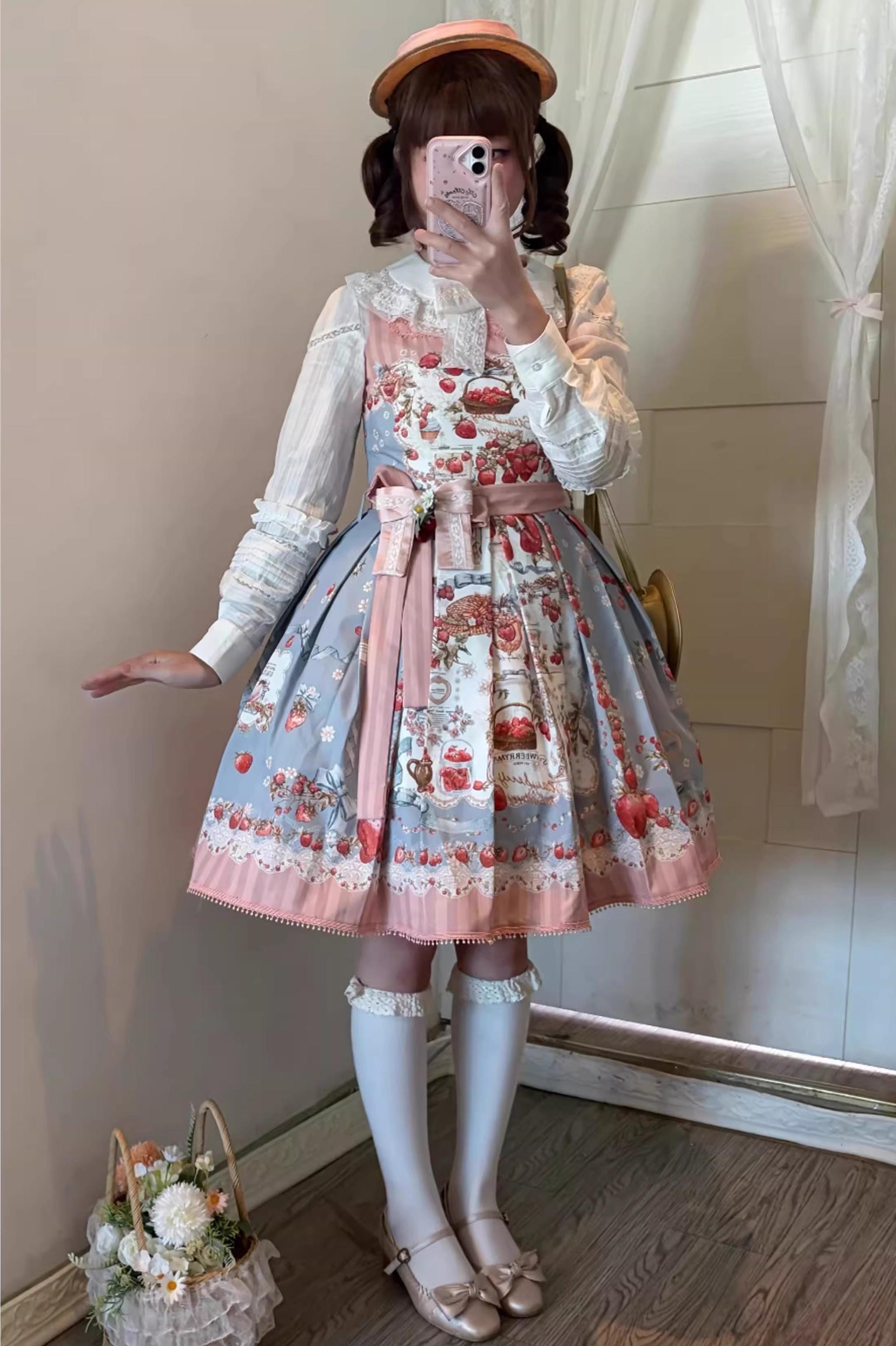 Strawberry Manor - Printed Sweet Lolita JSK Dress, Box Pleats 45025:832953