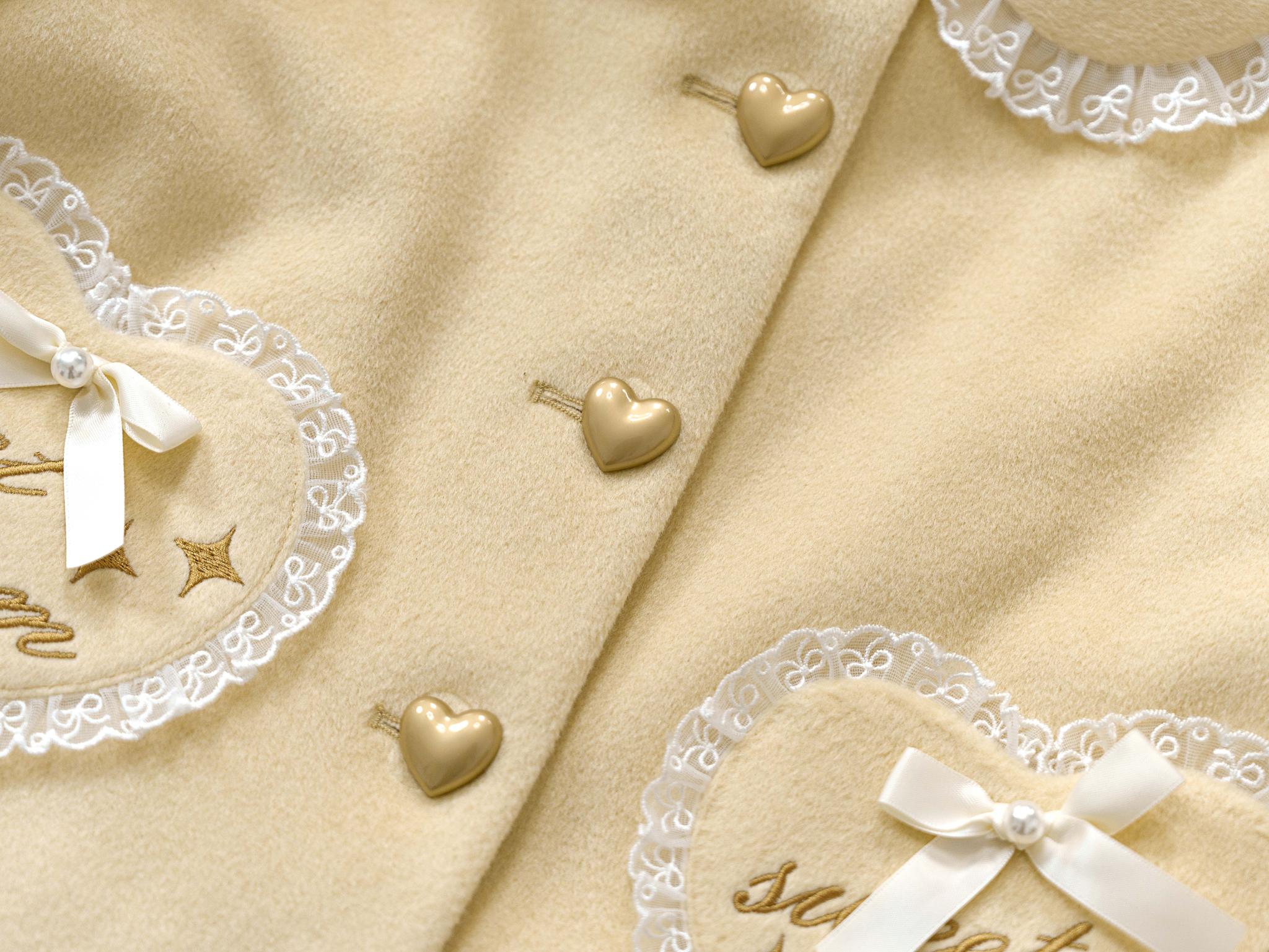 Milk Puff - Winter Fleece-lined Sweet Lolita Coat, Detachable Collar