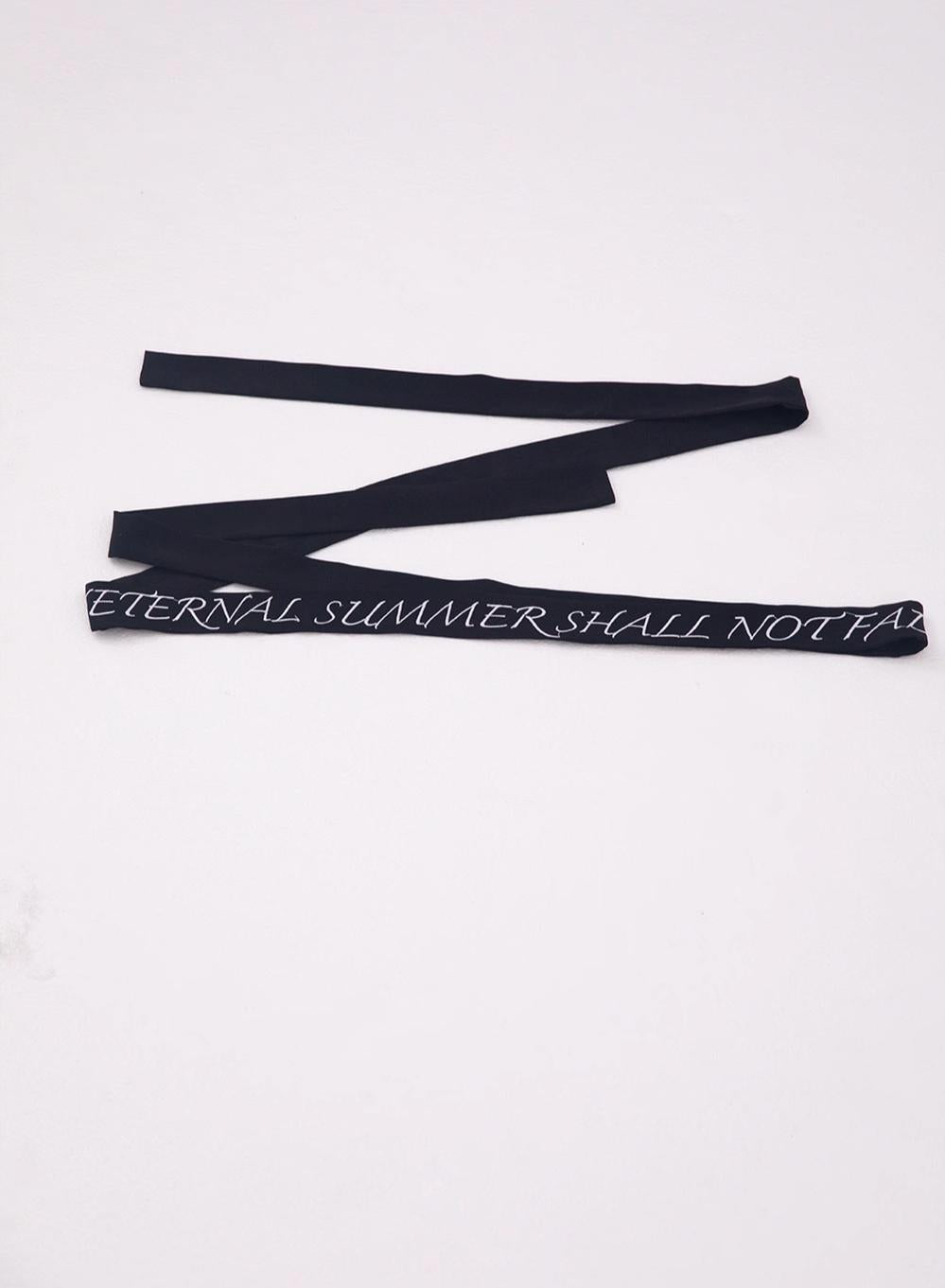 ZJstory - Sonnet Summer - Sweet Lolita Accessory Set Bow KC Hairband Waist Tie Black Embroidered Waist Tie Only F