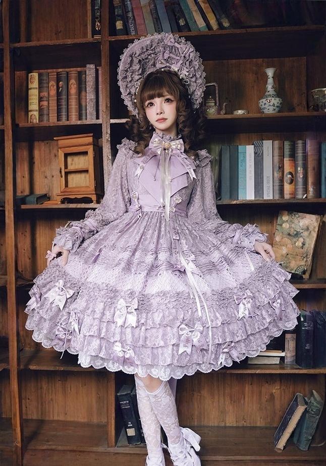 Forvever Purple - Purple Classic Lolita OP, Boning Corset (L M S) 44357:806172