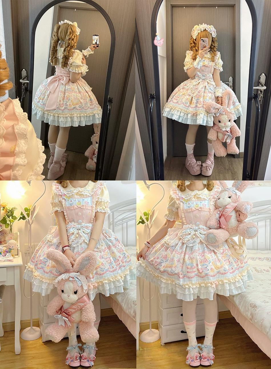 Sweet Cat Fruit Candy - Sweet Lolita Dessert Printed JSK Dress, Bows & Ruffles
