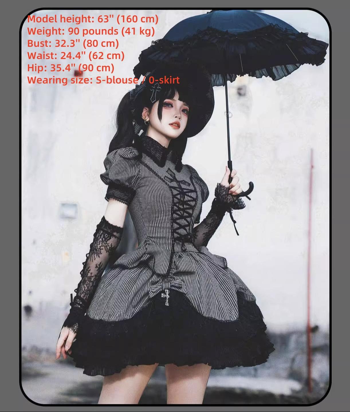 Striped Cross - Gothic Coordinated Lolita Set, Adjustable Blouse & Skirt
