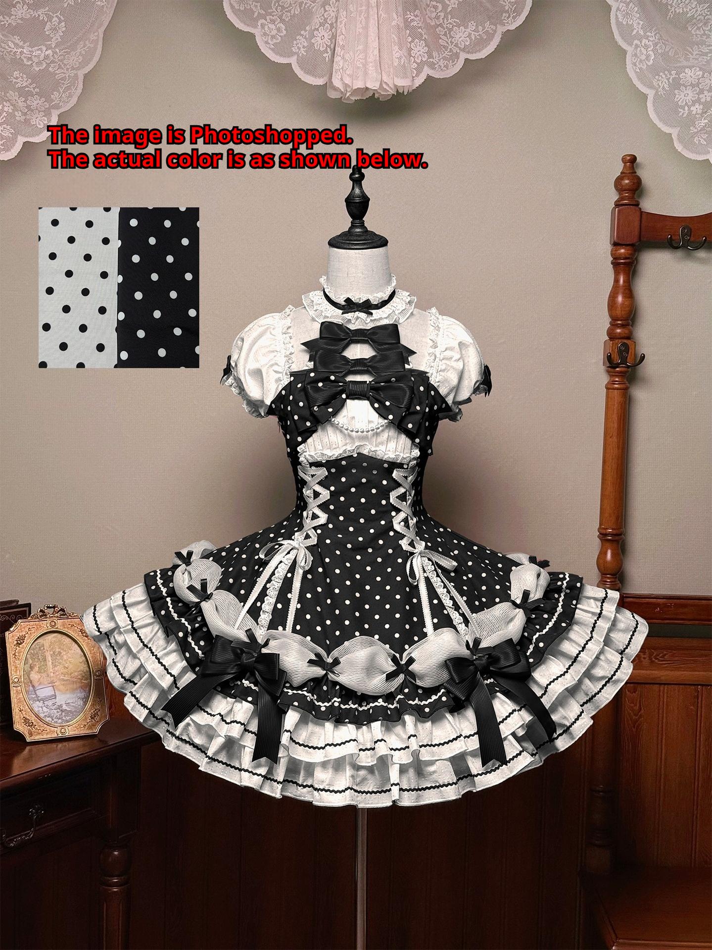 Alice Girl - Old School Polka Dots - Halter Neck Sweet Lolita OP Dress Black XS