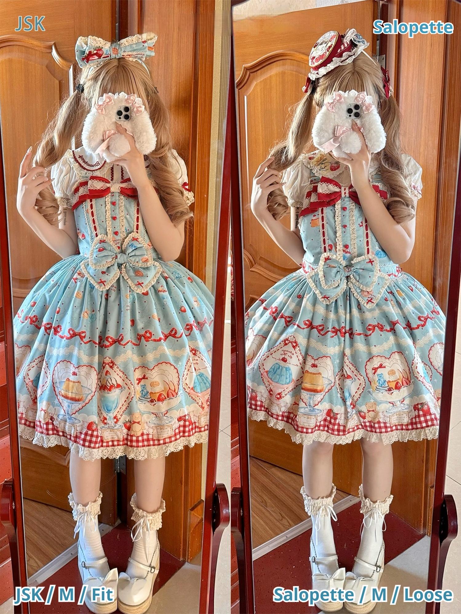 DreamWhale - Showa Dessert Showcase - Kawaii Lolita Dress Suit Pudding-Inspired JSK/Salopette 43200:771631