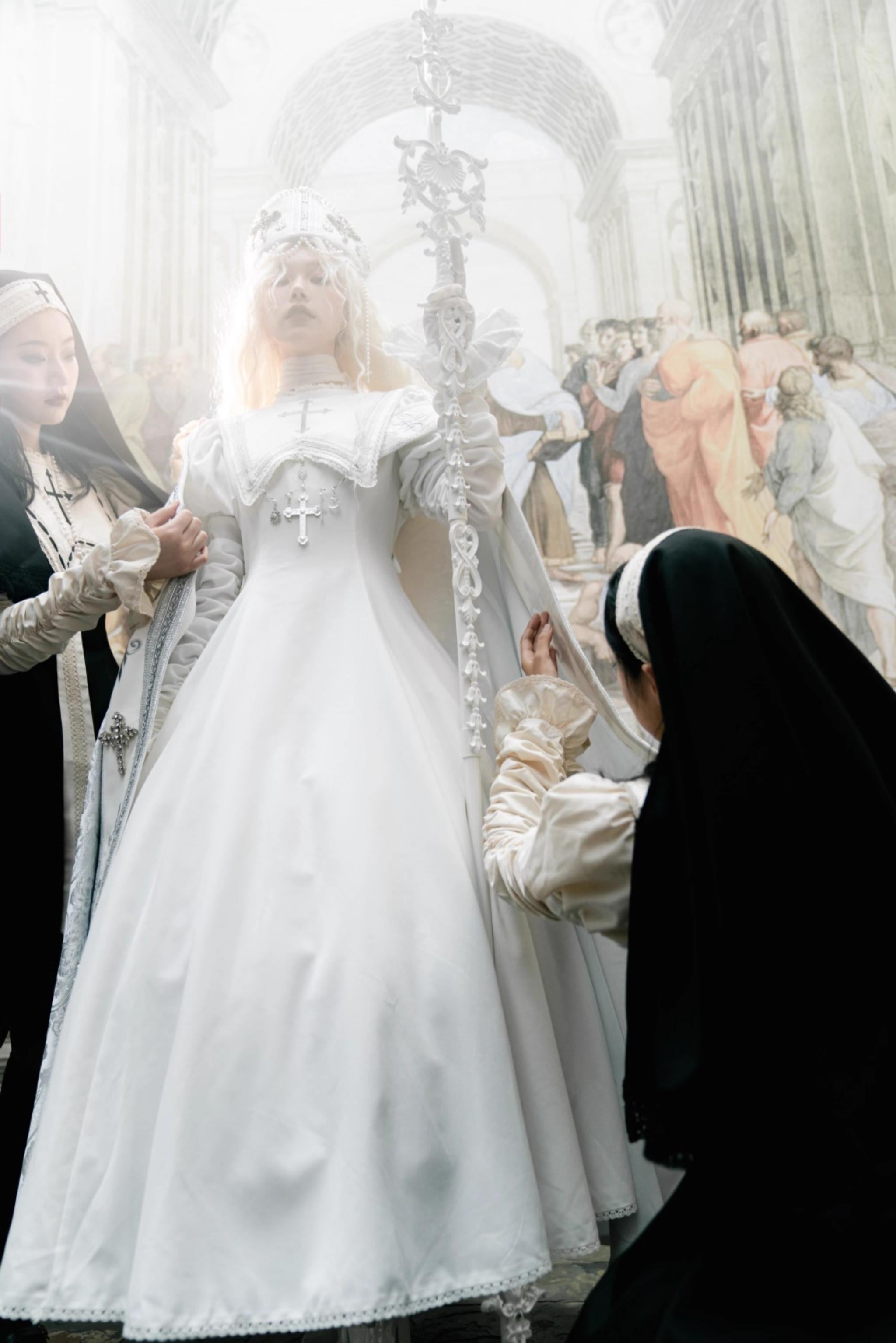 LeMiroir - Moonlit Prayer - Mutton Sleeve Nun Lolita OP Dress, Gathered Sleeve