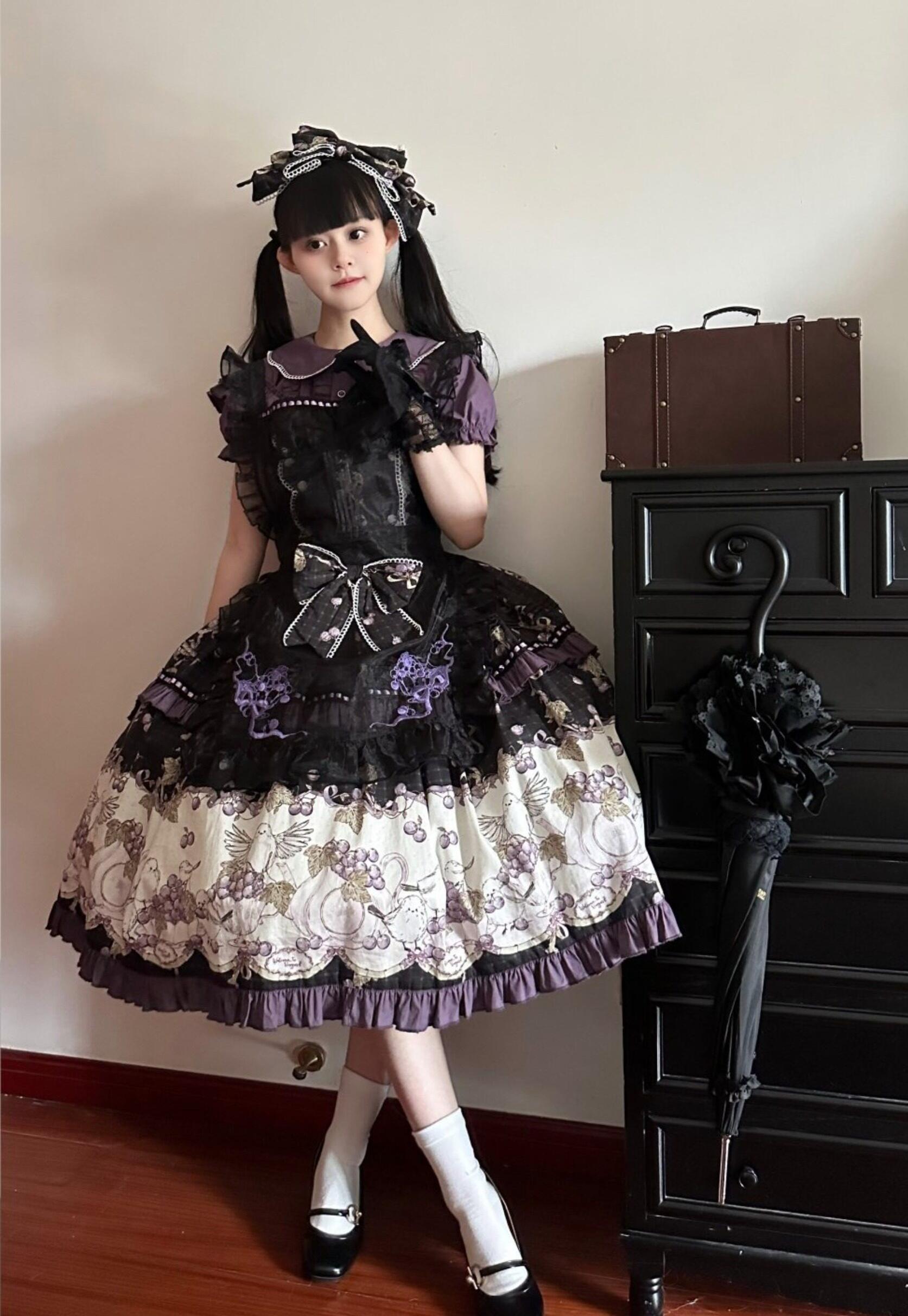 Grape Season - Cotton Classic Lolita Grape Printed OP & JSK Dress 45609:855224