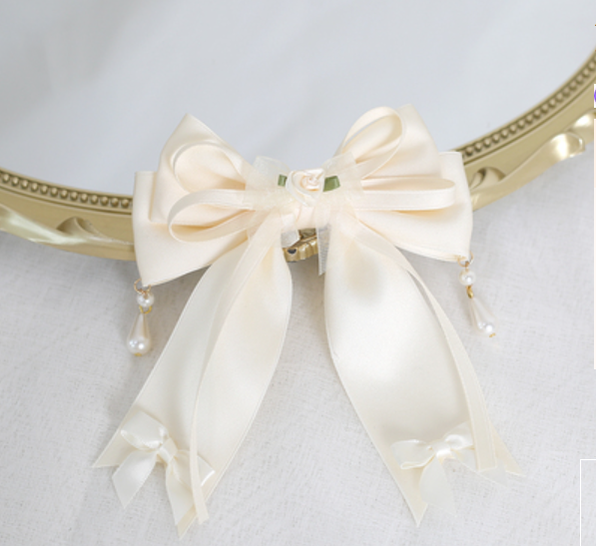 Xiaogui - Sweet Lolita Ivory Lace bow Hair Accessories No.6 yarn flower bow fish mouth clip