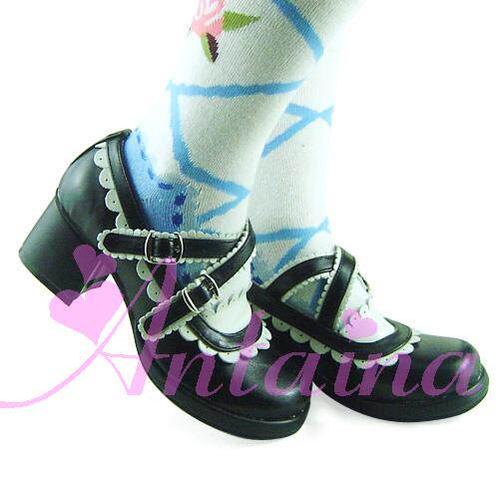 Gothic Lolita Shoes, Black Matte & Scalloped