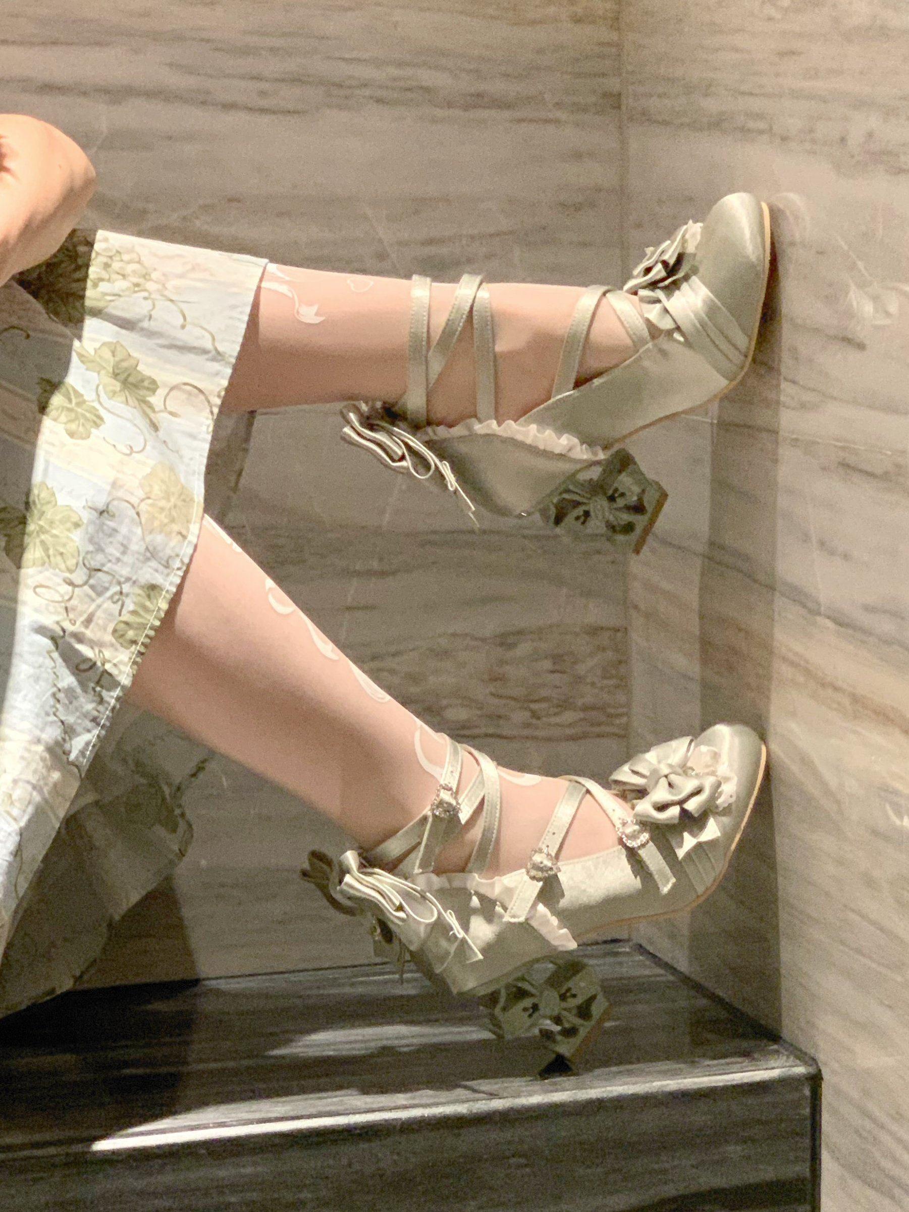 Thousand Knots - Classic Lolita Satin Heels Shoes, Bow-shaped Heel