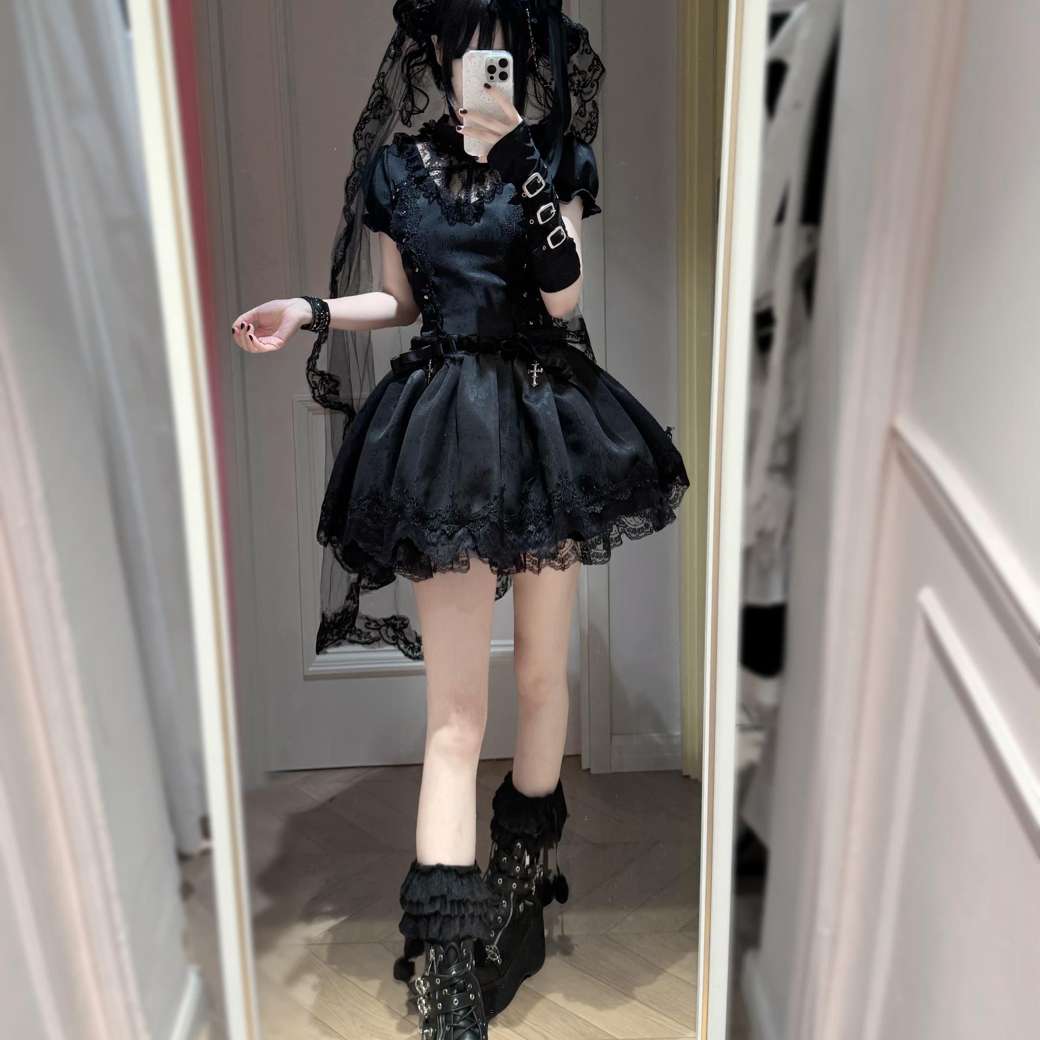 Cross Order - Gothic Lolita OP Dress, Lace Hem & Cross