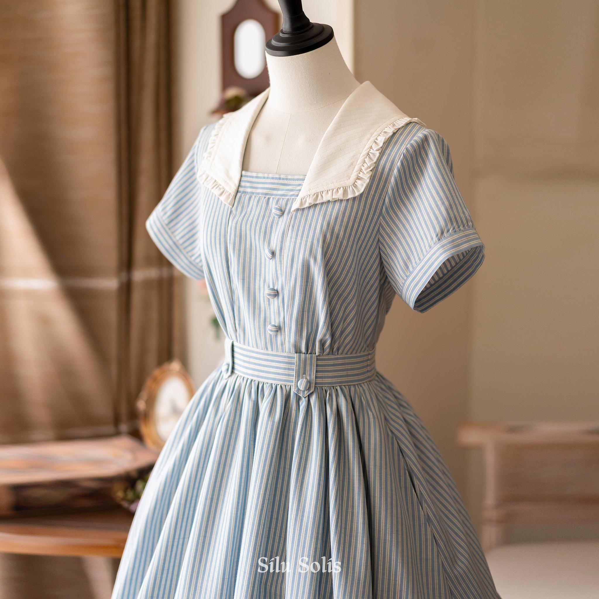 Endless Forest - Summer Striped Classic Lolita OP Dress, Short Sleeve