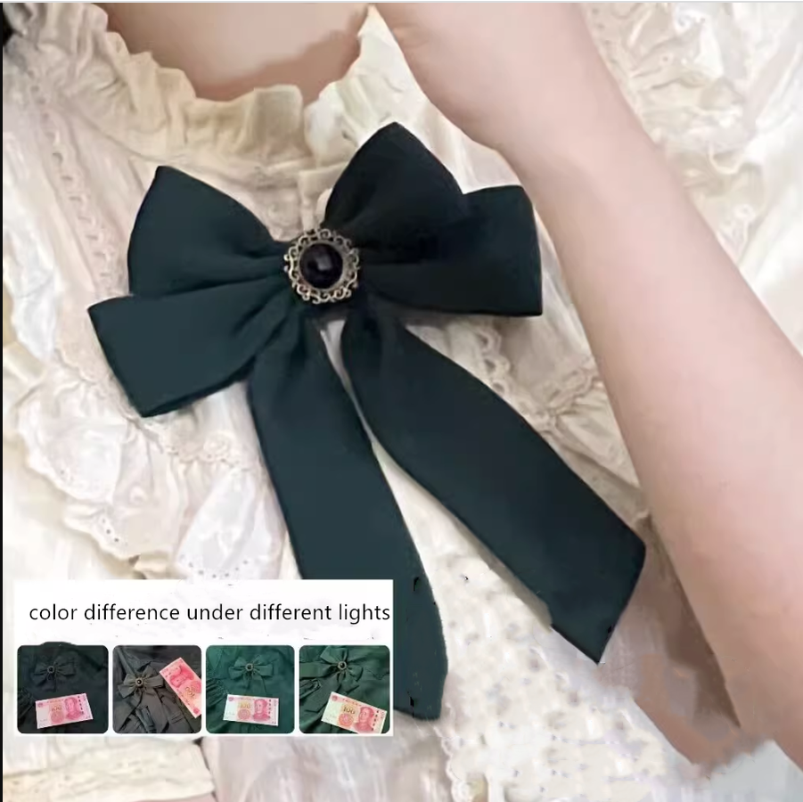 Uncle's Workshop - Worthy Girl - Lolita Bow Clip and Black Top Hat One Size Green Collar Bow