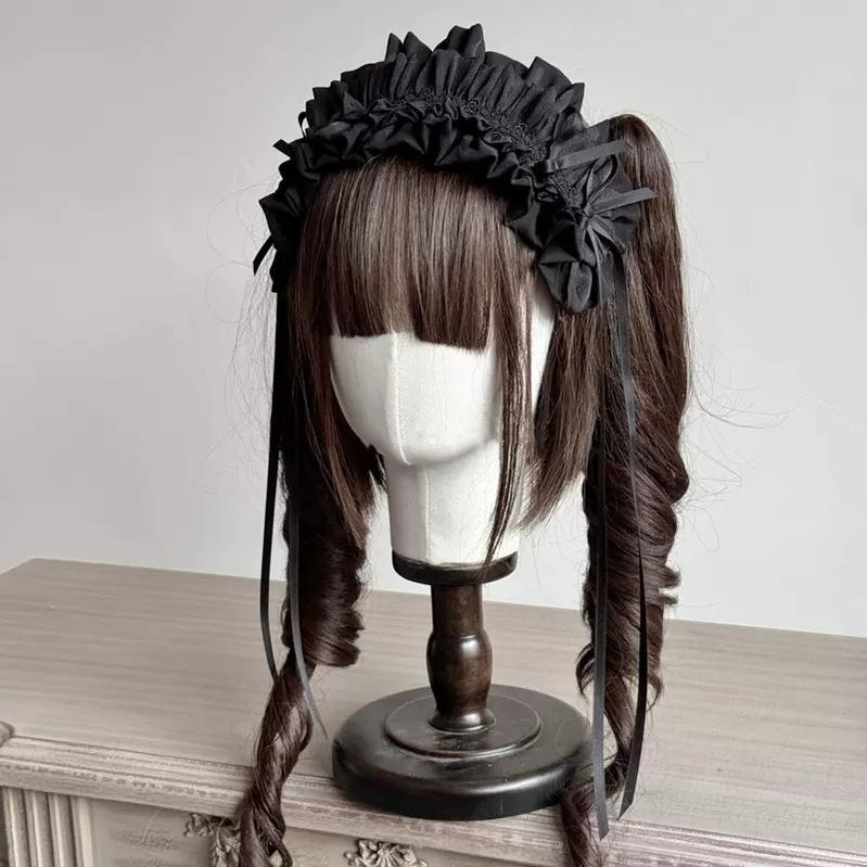 MAID - Elegent Lolita Bonnet Black Ribbon BNT Black Headband