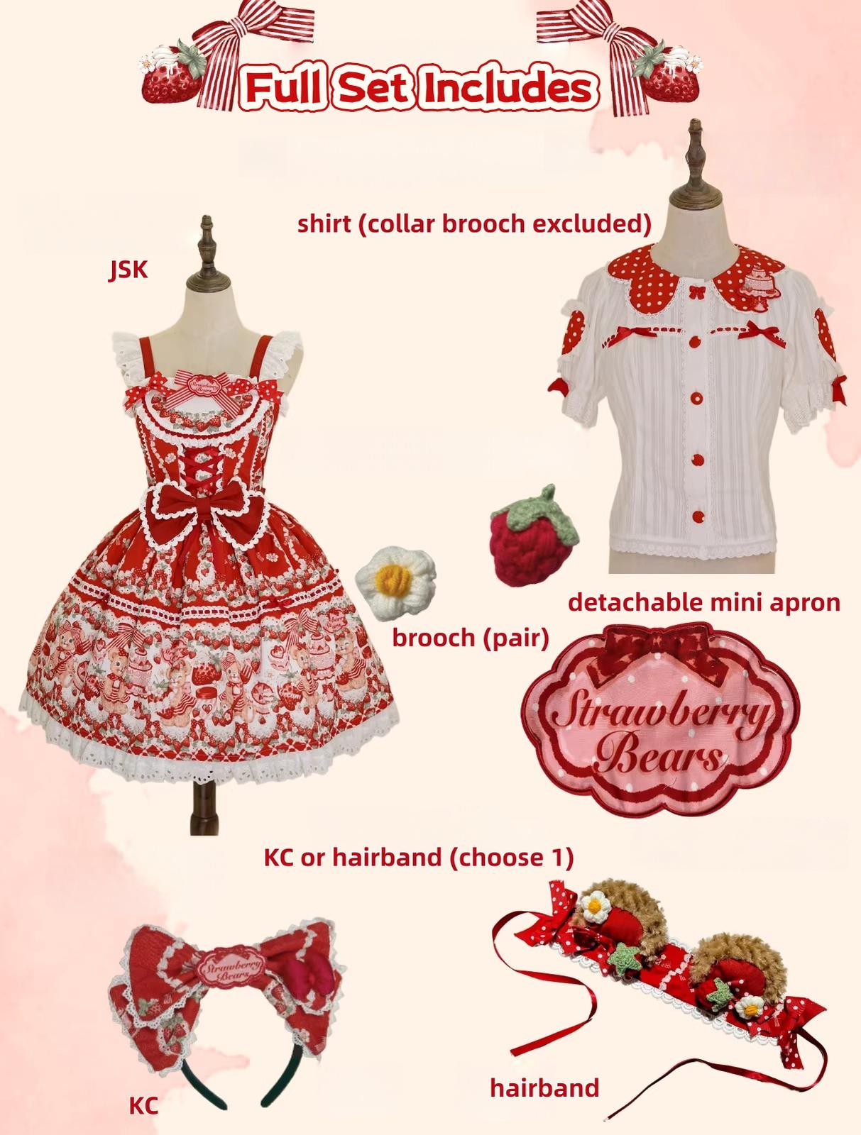 Strawberry and Bear - Printed Sweet Lolita JSK Dress, Heart Shaped Collar Shirt