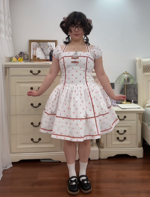 Polka Dot Birdcage - Old School Lolita Polka Dot OP Dress with Halter Neck