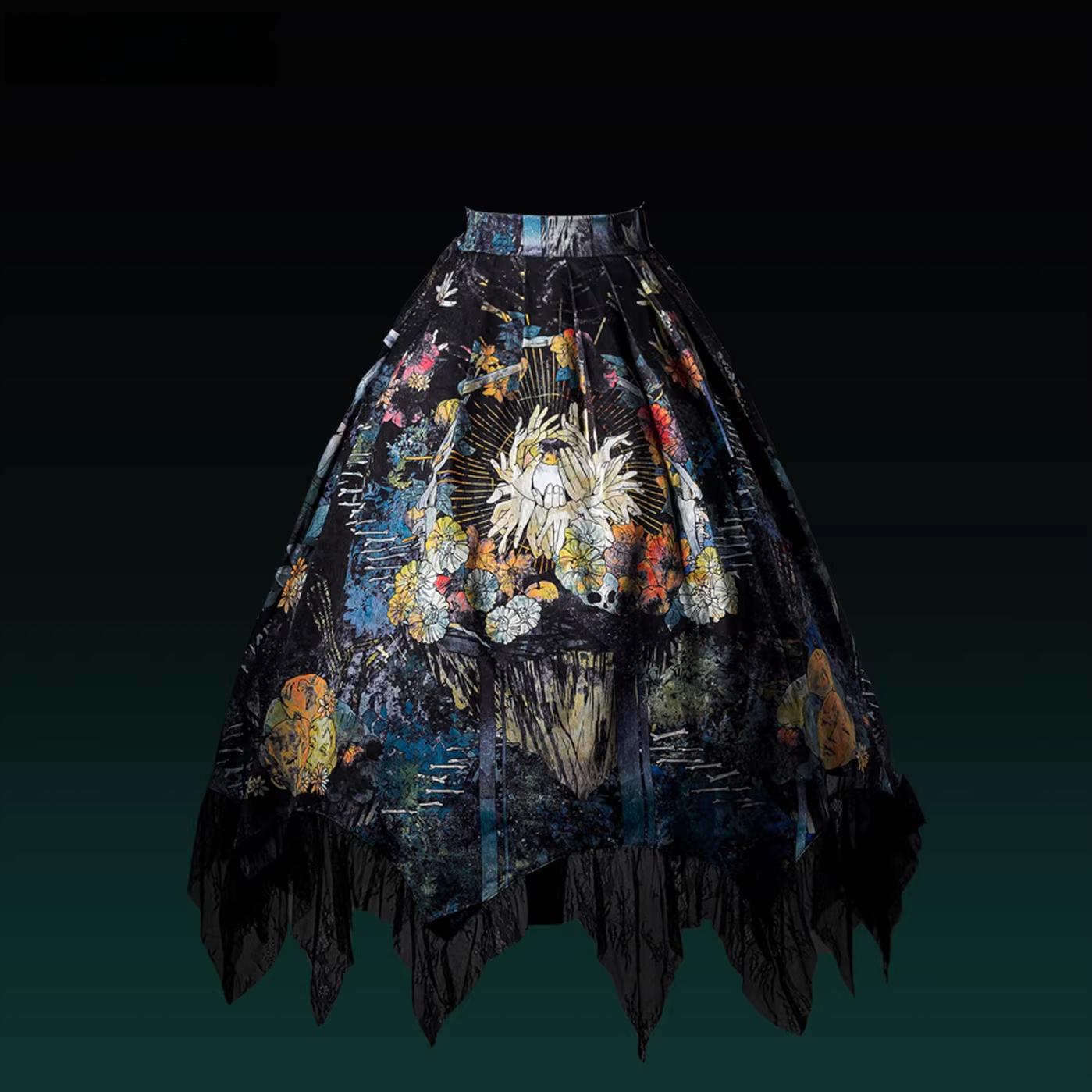 Bone Garden - Printed Gothic Lolita Skirt, Boning Corset (2XL L M S XL) 44736:820777