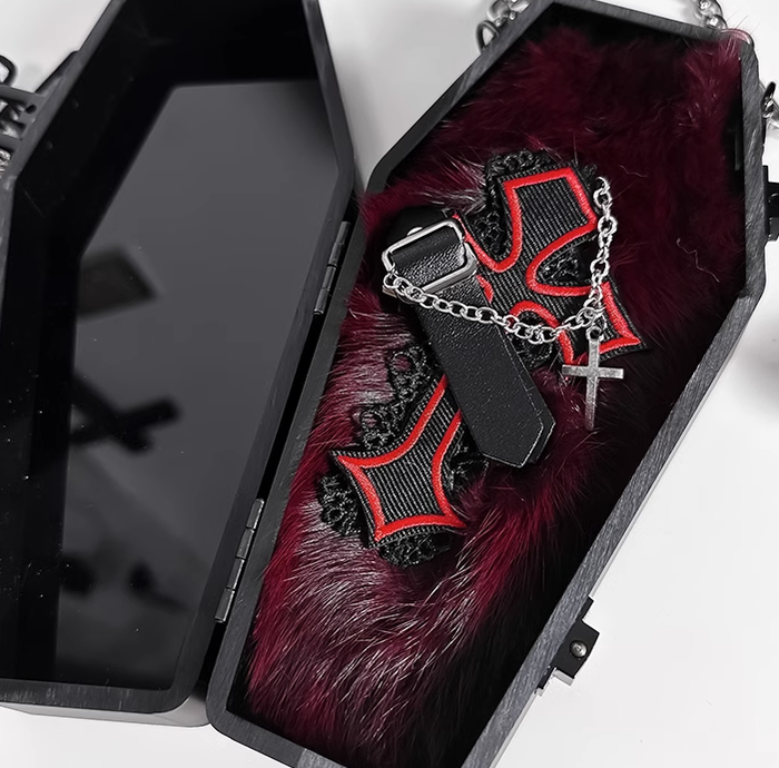 CastleToo - Halloween Gothic Lolita Cross Shaped Brooch Headdress red cross with leather buckle and chain