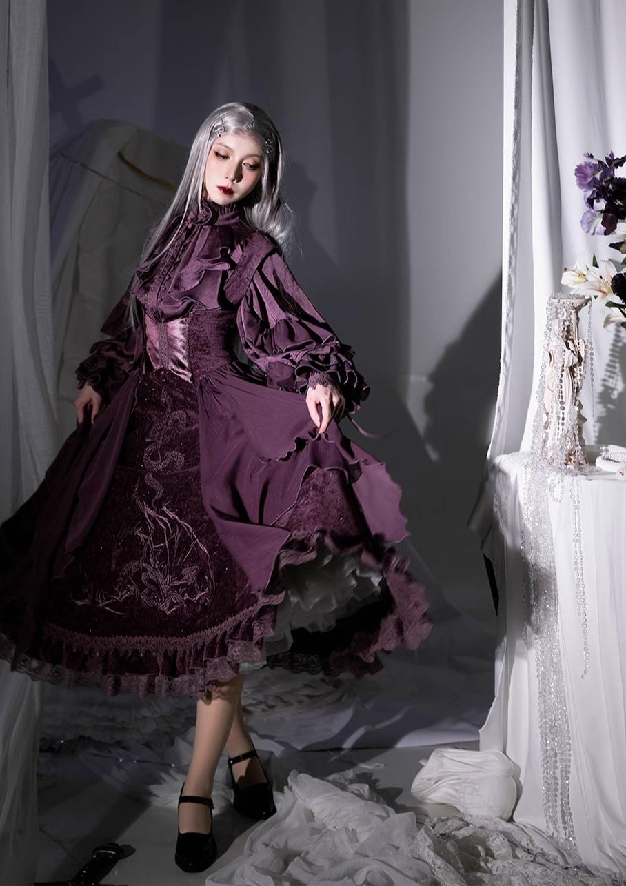 ZJstory~Dragon Bone Cemetery~Gothic Lolita JSK Set with Dragon and Snake Skeleton Embroidery 42699:750641