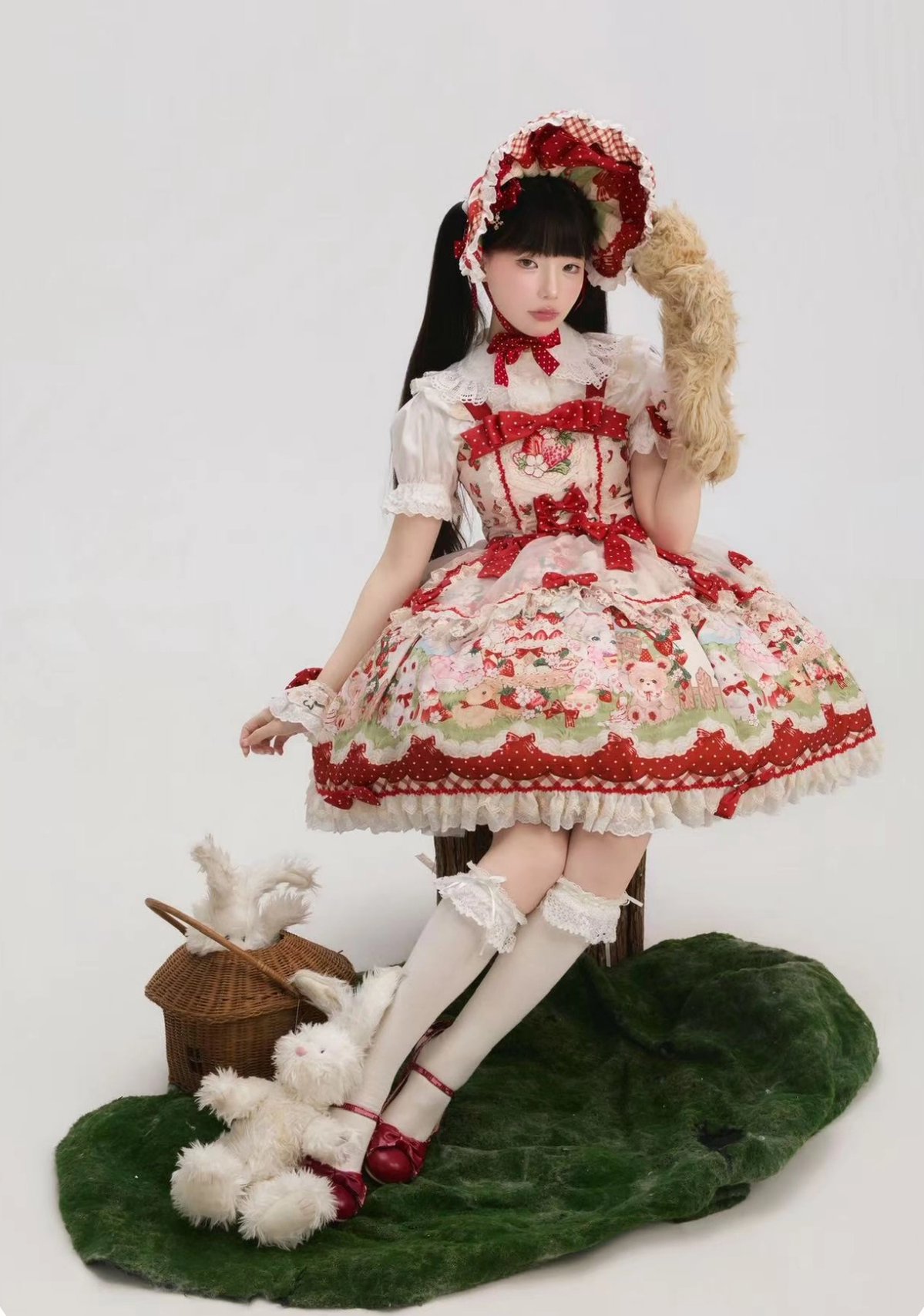 Strawberry Cat - Printed Sweet Lolita JSK Dress, Embroidered Strawberry