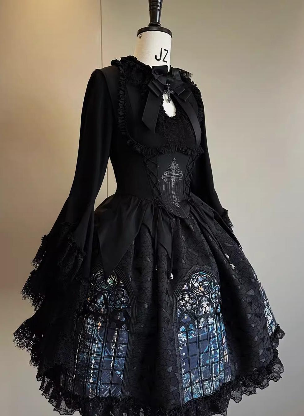 Susin Lolita - Night Traveler - Gothic Lolita Skirt Outfit Long Coat Shirt and Bustier Set 42118:727596