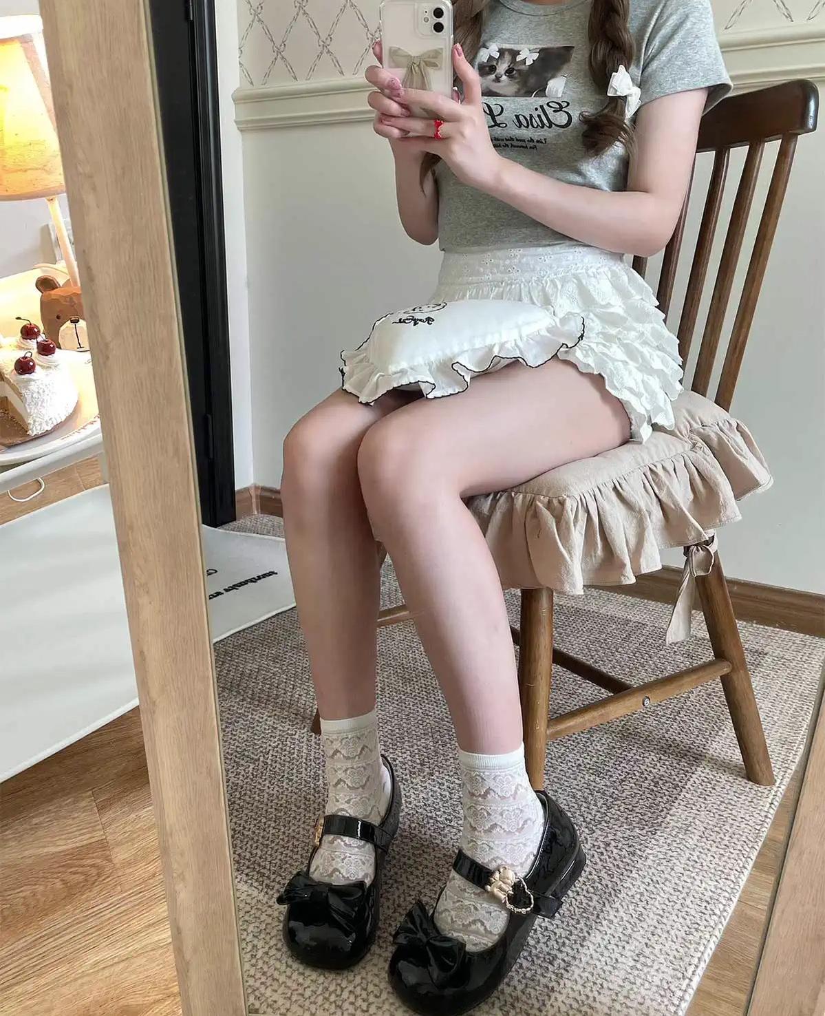Sheep Puff~Hug Bear~Sweet Lolita Heel Shoes Bear Metal Buckle Bow Shoes 38702:597620