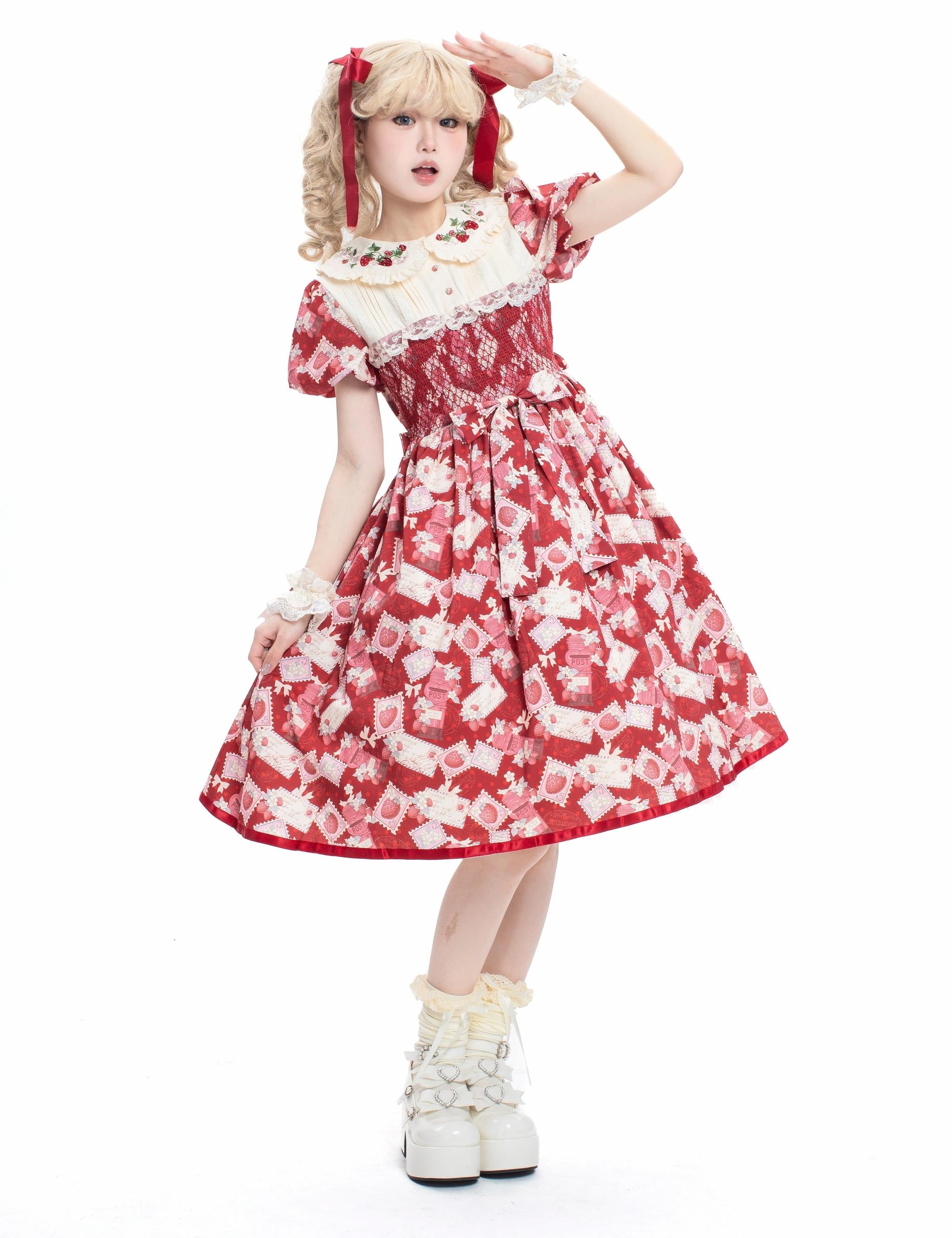 Strawberry Witch - Kawaii Lolita OP Dress, Strawberry Print 43836:786721