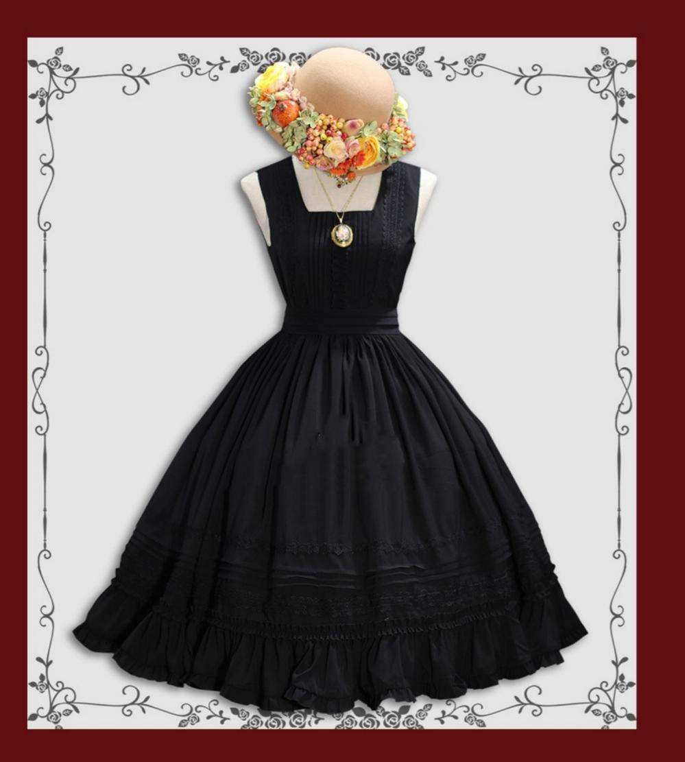 Tiny Garden - Nocturne Reminiscence - Elegant Lolita JSK Dress Multi-Wear Apron Dress Set S Black JSK only