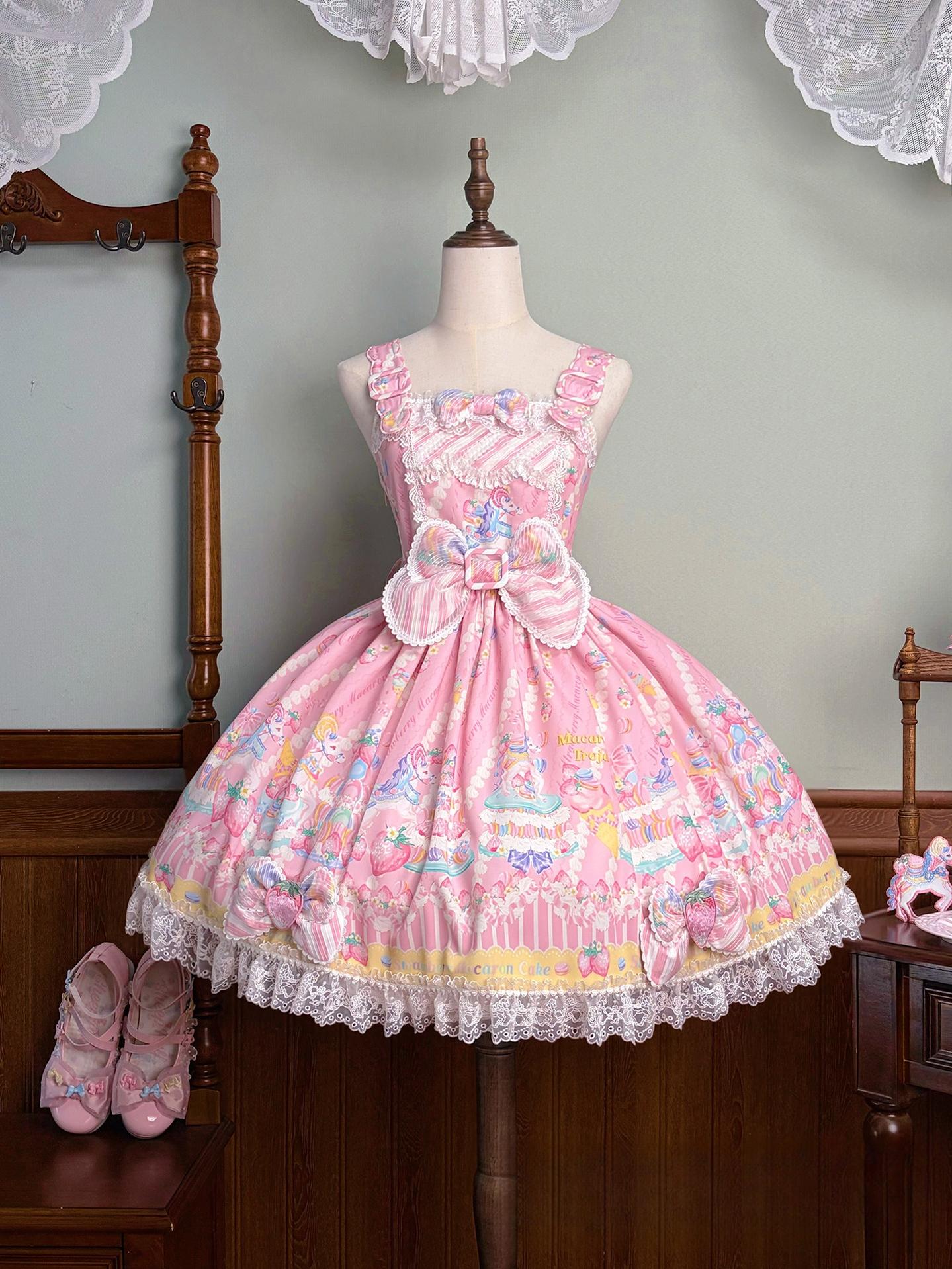 Macaron - Printed Sweet Lolita OP Dress, Old School Lolita JSK Available (L M S XL XS) 45078:834037