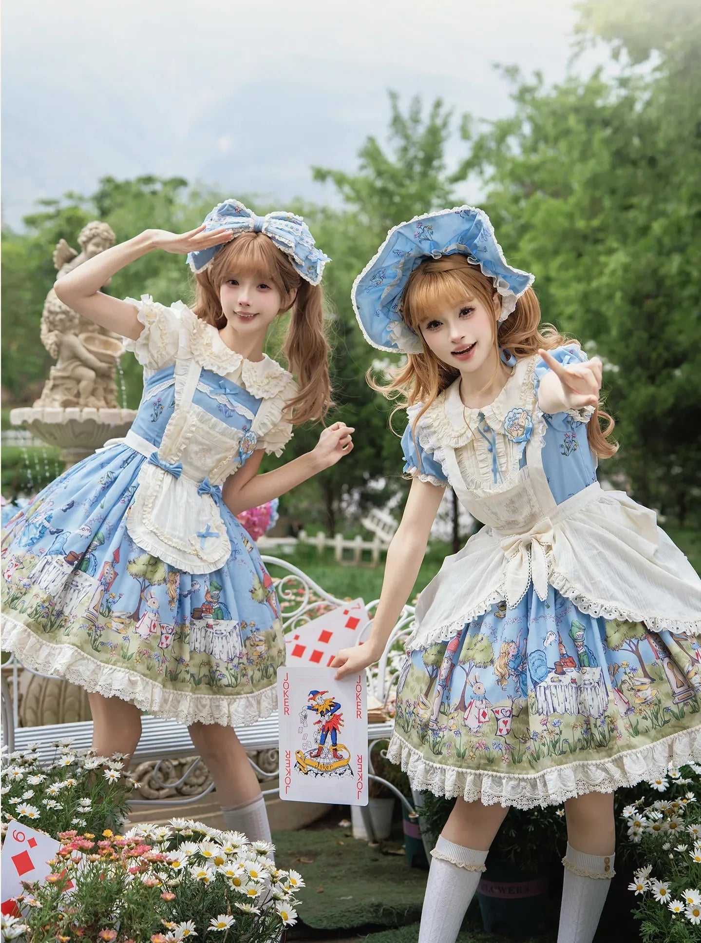 Alice - Sweet Lolita Cotton Lining Dress, Bunny & Clock Print