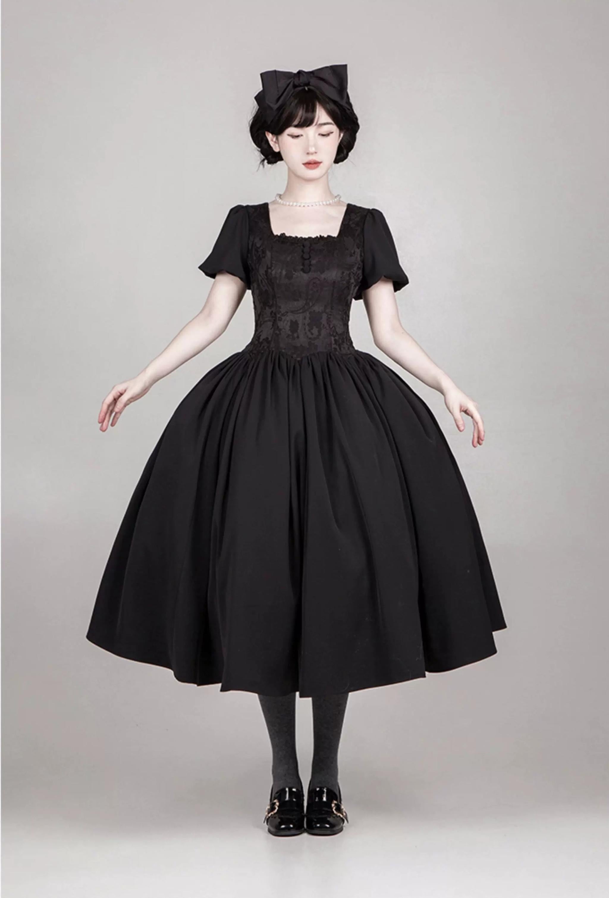 Old Covenant - Classic Lolita Jacquard OP Dress, Petal-Shaped Boned Waist