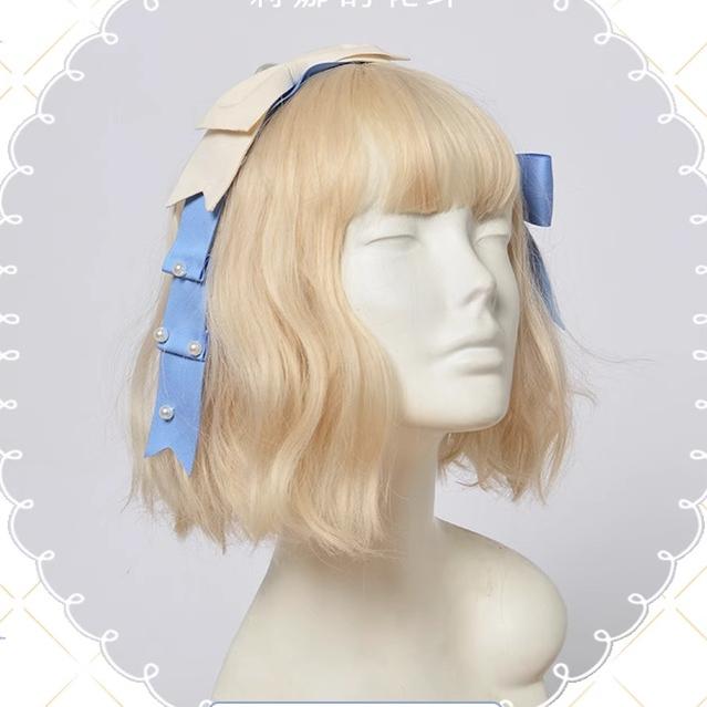 Magic Tea Party - Lena's Garland - Elegant Lolita HeaddressPearl Headband Set with Hair Clip One Size Ivory + blue