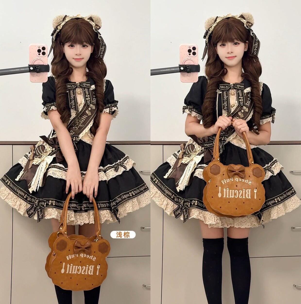 Bear Cookies - Kawaii Lolita Bag, Embroidery & Bow