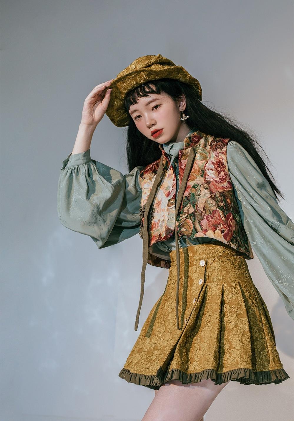 Gilded Age - Vintage Lolita Vest Suit, Oil Painting Style Skirt Coat