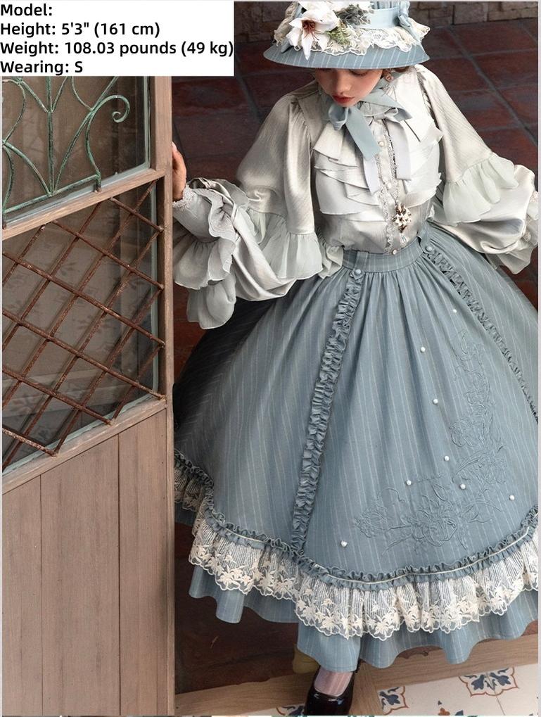 Embroidered Classic Lolita OP Dress, Lace Trim Shirt 45209:840302
