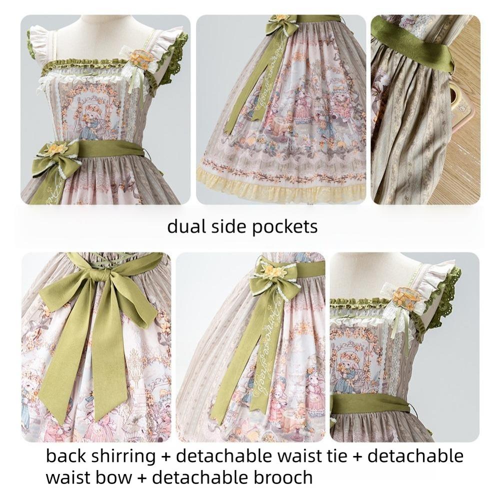 Greets Spring Lamb - Classic Lolita JSK Dress, Winter Jasmine & Lamb Print