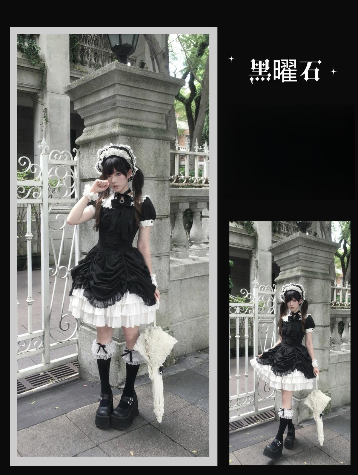 Obsidian - Gothic Lolita OP Dress, Irregular Collar with Pearls 44789:822286