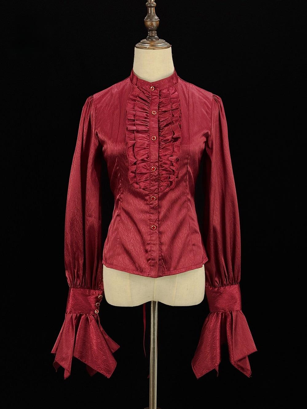 Moonnight Return - Stand Collar Ouji Lolita Shirt, Irregular Cuffs (Red / 2XL L M S XL XS) 44595:816572
