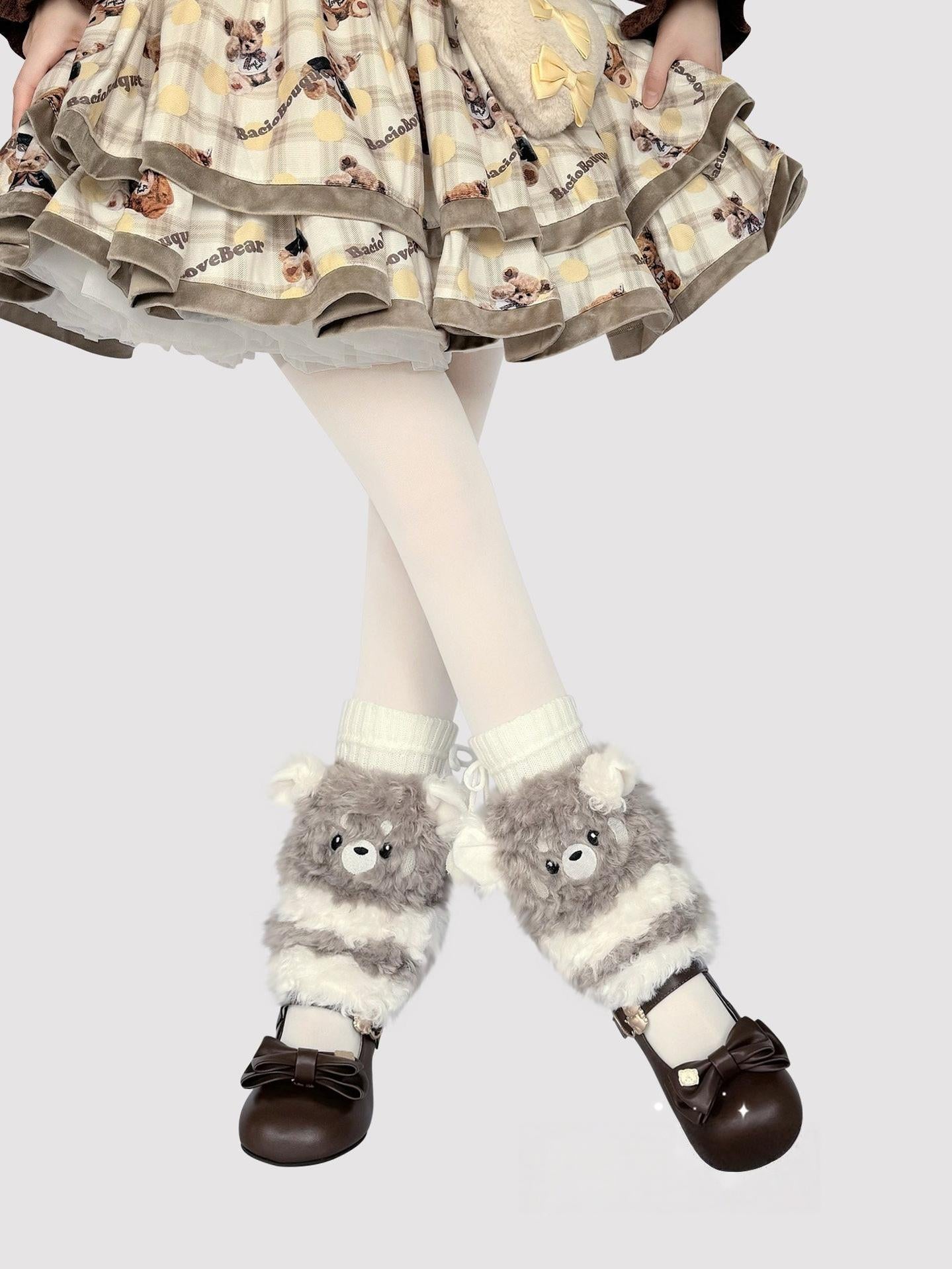 Plush Winter Kawaii Lolita Leg Warmers, Bear-shaped